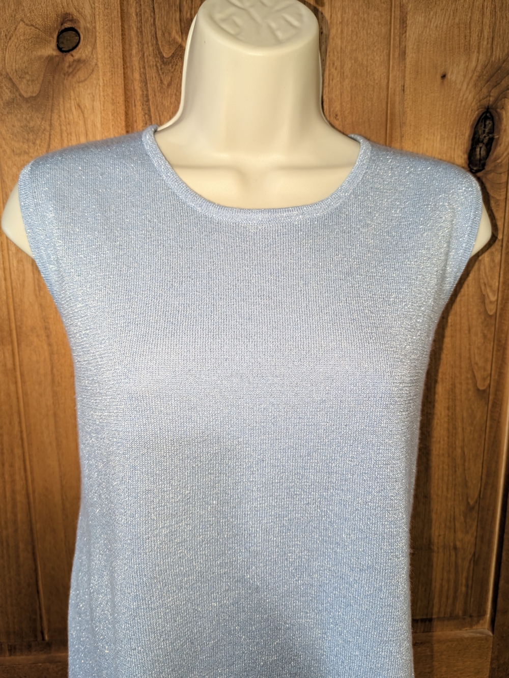 Susan Graver Light Blue Sleeveless Knit Shimmery Tank - Picture 3 of 7